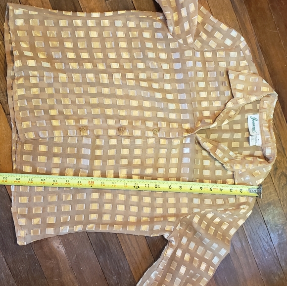 Sheer Golden Geometric Button Up Blouse - Metallic - Picture 5 of 6
